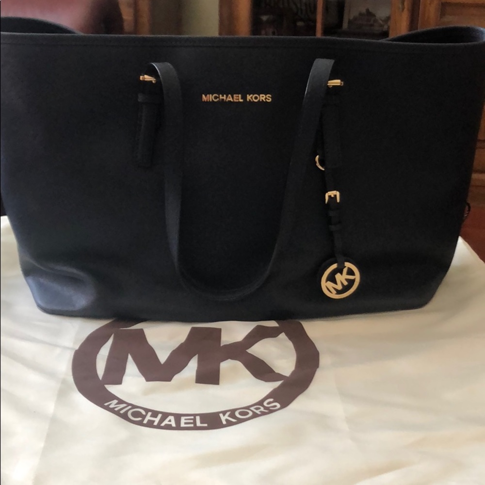 MICHAEL Michael Kors Jet Set Travel Large Saffiano Leather Top-Zip Tote Navy Blu - Picture 2 of 10